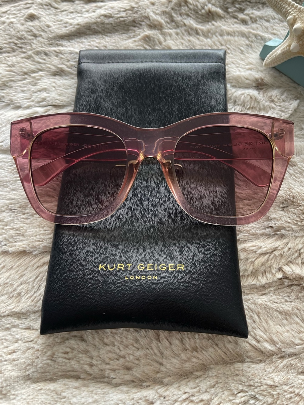 Kurt Geiger “Be Kind" Square Translucent “Cat-eye” Pink Acetate Sunglasses NWOT